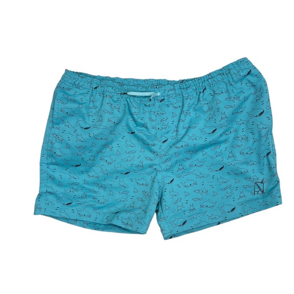 ANDROGYNOUS FOX Drawstrings Blue Sharks Prints Shorts. - Picture 3 of 5